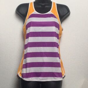 Nike Dry Fit Women’s Purple, White, and Orange Striped Racer Back Sports Top